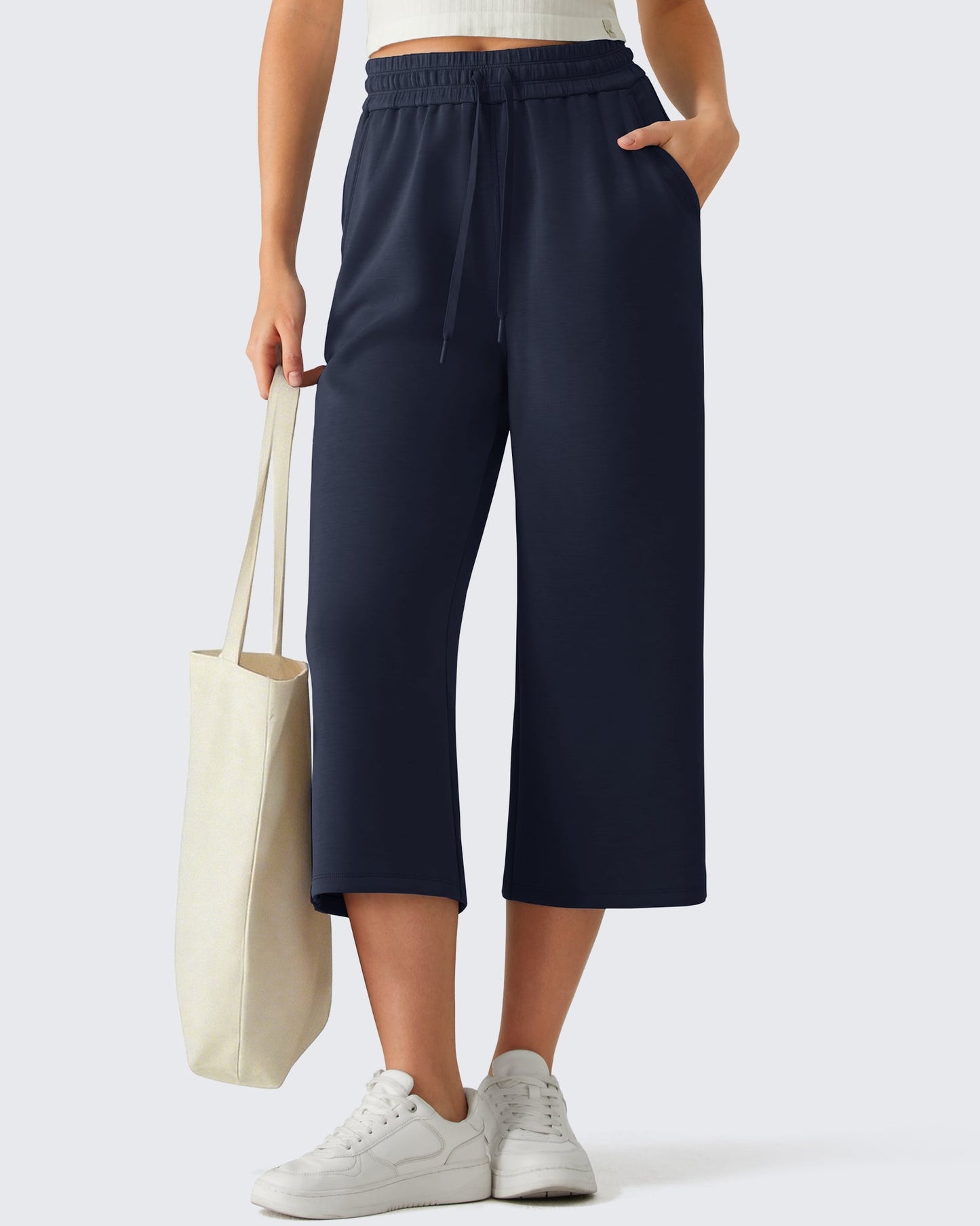 G4Free Smoofit Drawstring Wide Leg Capri Pants with Pockets