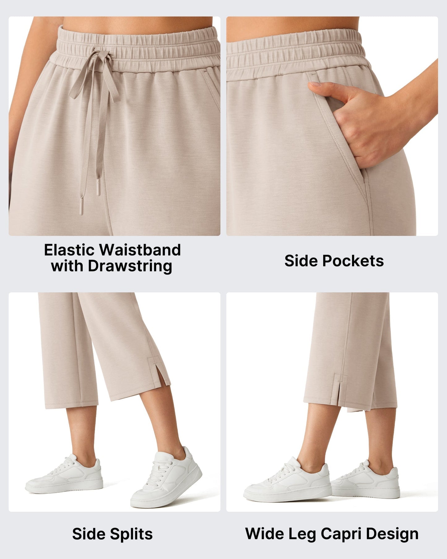 G4Free Smoofit Drawstring Wide Leg Capri Pants with Pockets